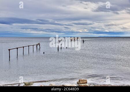 Alte Wharf im Hafen von Punta Arenas, Patagonien, Chile Stockfoto