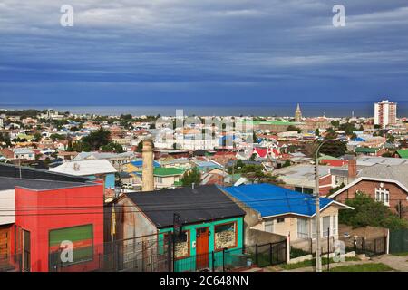 Der Panoramablick auf Punta Arenas, Patagonien, Chile Stockfoto