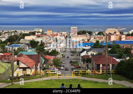 Der Panoramablick auf Punta Arenas, Patagonien, Chile Stockfoto