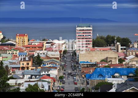 Der Panoramablick auf Punta Arenas, Patagonien, Chile Stockfoto