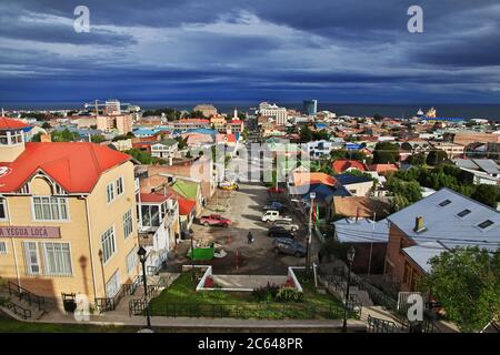 Der Panoramablick auf Punta Arenas, Patagonien, Chile Stockfoto