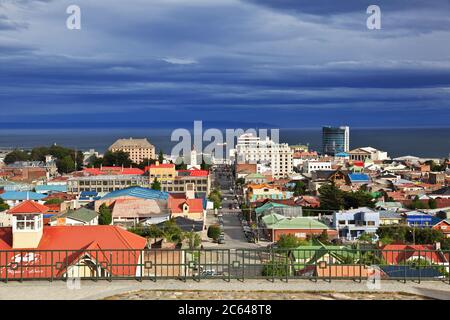 Der Panoramablick auf Punta Arenas, Patagonien, Chile Stockfoto