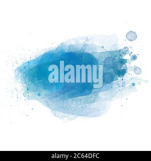 Blau Abstrakt Aquarell-Hintergrund-Banner auf weiß mit Spritzer Grunge Punkte Stockfoto