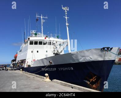 Spirit of Enderby Schiff von Heritage Expeditionen. Start der Expedition Kreuzfahrt in Invercargill, Südinsel, Neuseeland. Stockfoto