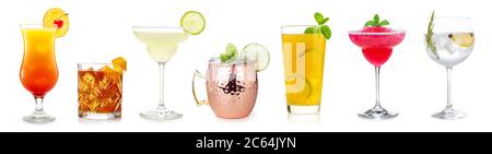 Cocktailkollektion isoliert auf weißem Hintergrund Stockfoto