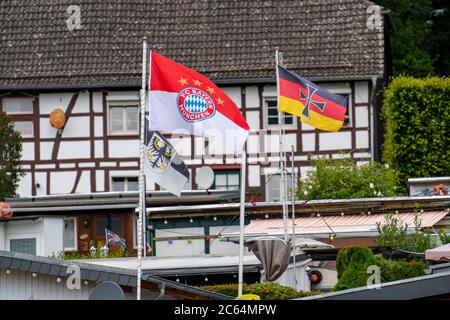 Rursee, Stausee, das Dorf Woffelsbach, Campingplatz, Dauercamper, Nationalpark Eifel, NRW, Deutschland, Stockfoto