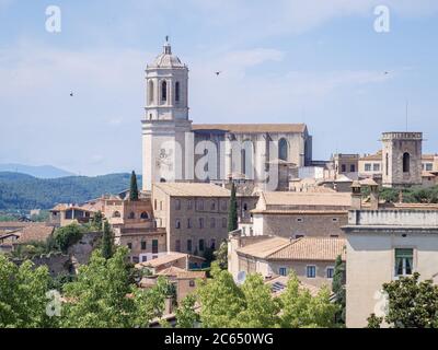 Kathedrale von Girona in der Altstadt von Girona, Spanien. Allgemeine Ansicht. Stockfoto