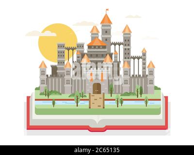 Magische Fantasy Castle - flache Stil Illustration. Stock Vektor