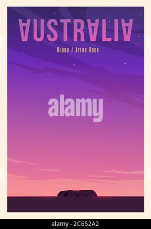 Zeit zum Reisen. Weltweit. Vektorposter für Qualität. Ayers Rock, Uluru. Stock Vektor