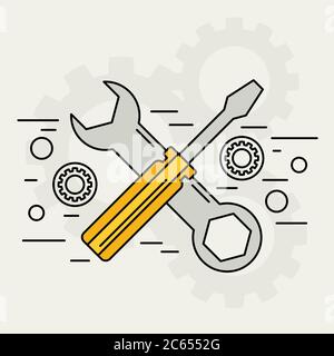 Symbol für flache Reparatur. Mechaniker-Servicekonzept. Website wird erstellt. Stock Vektor