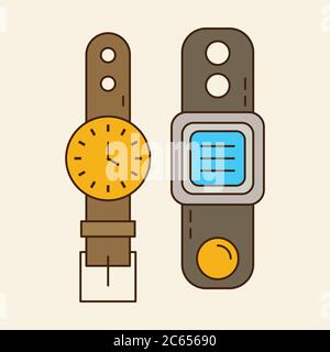 Armbanduhr & Smart Watch. Alt und Neu Stock Vektor