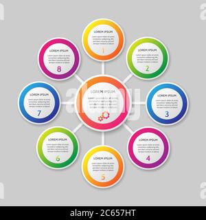 Vektor-Infografik-Vorlage auf dem grauen Gradientenhintergrund. Acht Optionen Stock Vektor