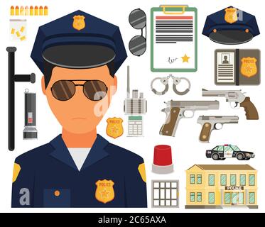 Vektor-Illustration mit Polizist. Flacher Style. Elemente für Infografik. Stock Vektor