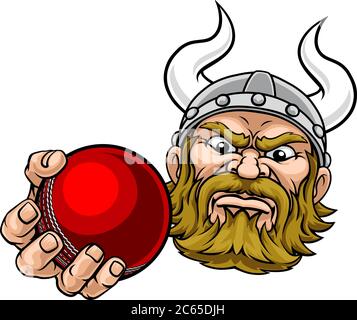 Viking Cricket Ball Sport Maskottchen Cartoon Stock Vektor