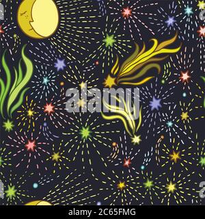 Nahtloses Muster mit Mond und Sternen für Kinder Design. Stock Vektor