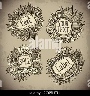 Set von Vintage handgezeichneten Natur floralen Vektor-Etiketten Stock Vektor