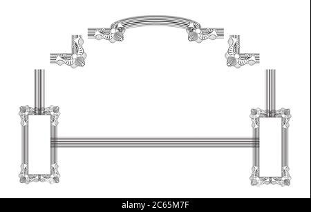 Rahmenelemente aus 2D-Software isoliert auf Weiß Stockfoto