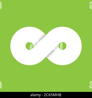 Symbol für unendlich. Das Konzept der unendlichen, grenzenlosen und endlosen Dinge. Einfaches weißes Vektor-Design-Element auf grünem Hintergrund. Stock Vektor