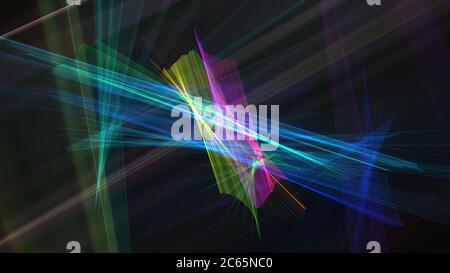 Abstraktes 3d Rendering Science Fiction Hintergrund der leuchtenden Regenbogenfarbe fraktale Linie und Oberfläche. Elegante abstrakte Welle für Kunstprojekte, Karten, BU Stockfoto