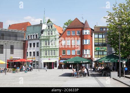 Marktplatz, Historische Häuser, Einkaufsstraße Lange Straße, Delmenhorst, Niedersachsen, Deutschland, Europa Stockfoto
