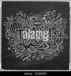 Travel Summer Vector Hand Schriftzug auf Kreidetafel Stock Vektor