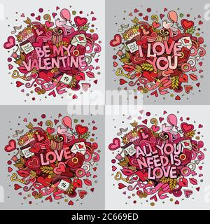Set von Vektor-handgezeichneten Doodle Happy Valentinstag Illustrationen Stock Vektor