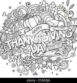 Cartoon Vektor Hand gezeichnet Doodle Thanksgiving Illustration Stock Vektor