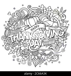 Cartoon Vektor Hand gezeichnet Doodle Thanksgiving Illustration Stock Vektor