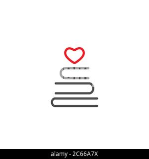 Stapel von Büchern mit Herz. Linie Symbol isoliert auf weißem Hintergrund. Bibliophile flache Symbol. Vektorgrafik. Liebe Leseslogo. Bildungsintenogramm. Stock Vektor