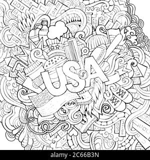 USA Hand Schriftzug und kritzeln Elemente Hintergrund Stock Vektor