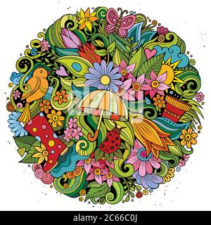 Cartoon niedliche Kritzeleien handgezeichnete Frühling Illustration Stock Vektor