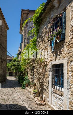 Schmale Straße in der Bergdorf Groznjan, Istrien, Kroatien Stockfoto