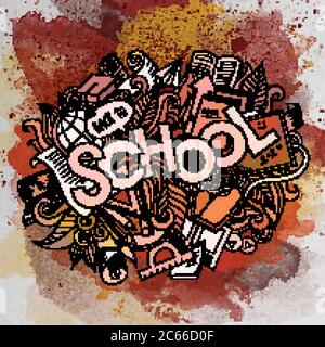 Schule Hand Schriftzug und Kritzelemente Aquarellvektor Stock Vektor
