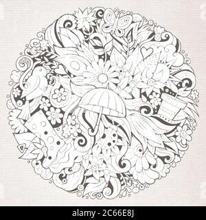 Cartoon niedliche Kritzeleien handgezeichnete Frühling Illustration Stock Vektor