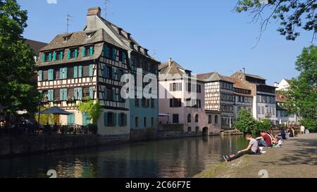 Ill River und Tanner's Quarter, Petite France, Straßburg, Elsass Stockfoto