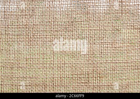 Fototextur aus Burlap hellbraune Farbe aus natürlichem Leinenmaterial Stockfoto