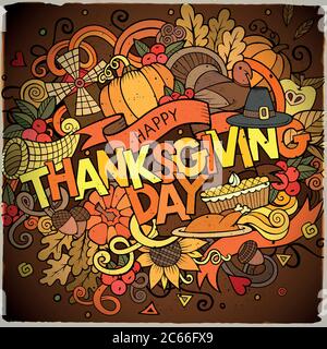 Cartoon Vektor Hand gezeichnet Doodle Thanksgiving Illustration Stock Vektor
