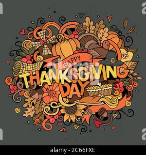 Cartoon Vektor Hand gezeichnet Doodle Thanksgiving Illustration Stock Vektor