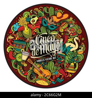 Cinco de Mayo. Cartoon Vektor Hand gezeichnet Doodle Illustration Stock Vektor