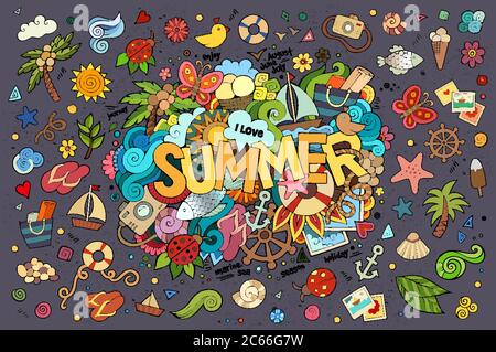 Sommer-Handschriftzug und Kritzelemente Stock Vektor
