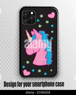 Rosa Einhorn und Sterne mit Herzen drucken Design Smartphone-Case Stock Vektor