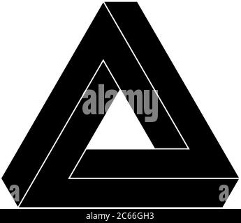Symbol für das Penrose-Dreieck. Geometrische 3D-Objekt optische Illusion. Schwarze Silhouette Vektor-Illustration. Stock Vektor