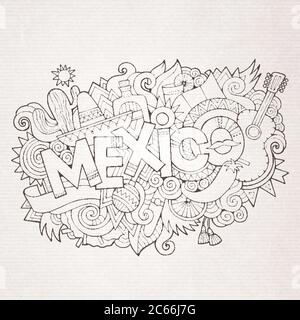 Mexiko Land Hand Schriftzug und Kritzelemente Elemente Stock Vektor
