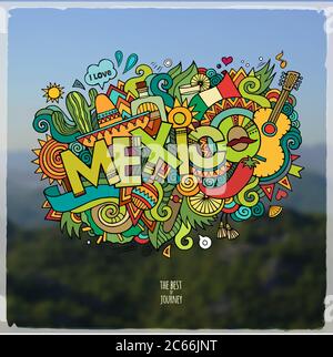Mexiko Hand Schriftzug und Kritzelemente Emblem Stock Vektor