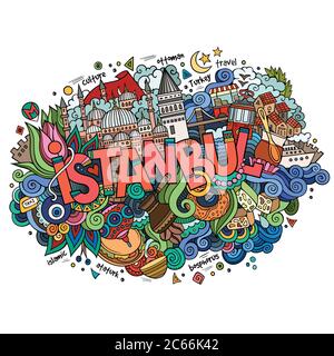 Istanbul City Hand Schriftzug und Kritzelemente Stock Vektor