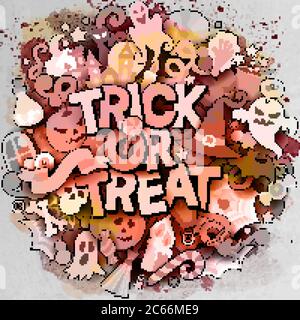 Cartoon niedliche Kritzeleien Trick or Treat Inschrift Stock Vektor