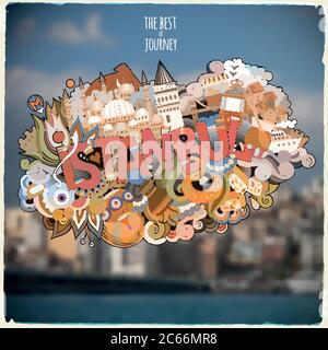 Istanbul Hand Schriftzug und Kritzeleien Elemente und Symbole Emblem Stock Vektor