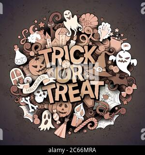 Cartoon niedliche Kritzeleien Trick or Treat Inschrift Stock Vektor