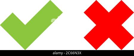 Markensymbole aktivieren. Grüne Häkchen und rotes Kreuz. Flache Vektorgrafik isoliert auf weißem Hintergrund. Stock Vektor