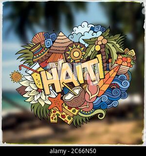 Haiti Hand Schriftzug und Kritzelemente Emblem Stock Vektor